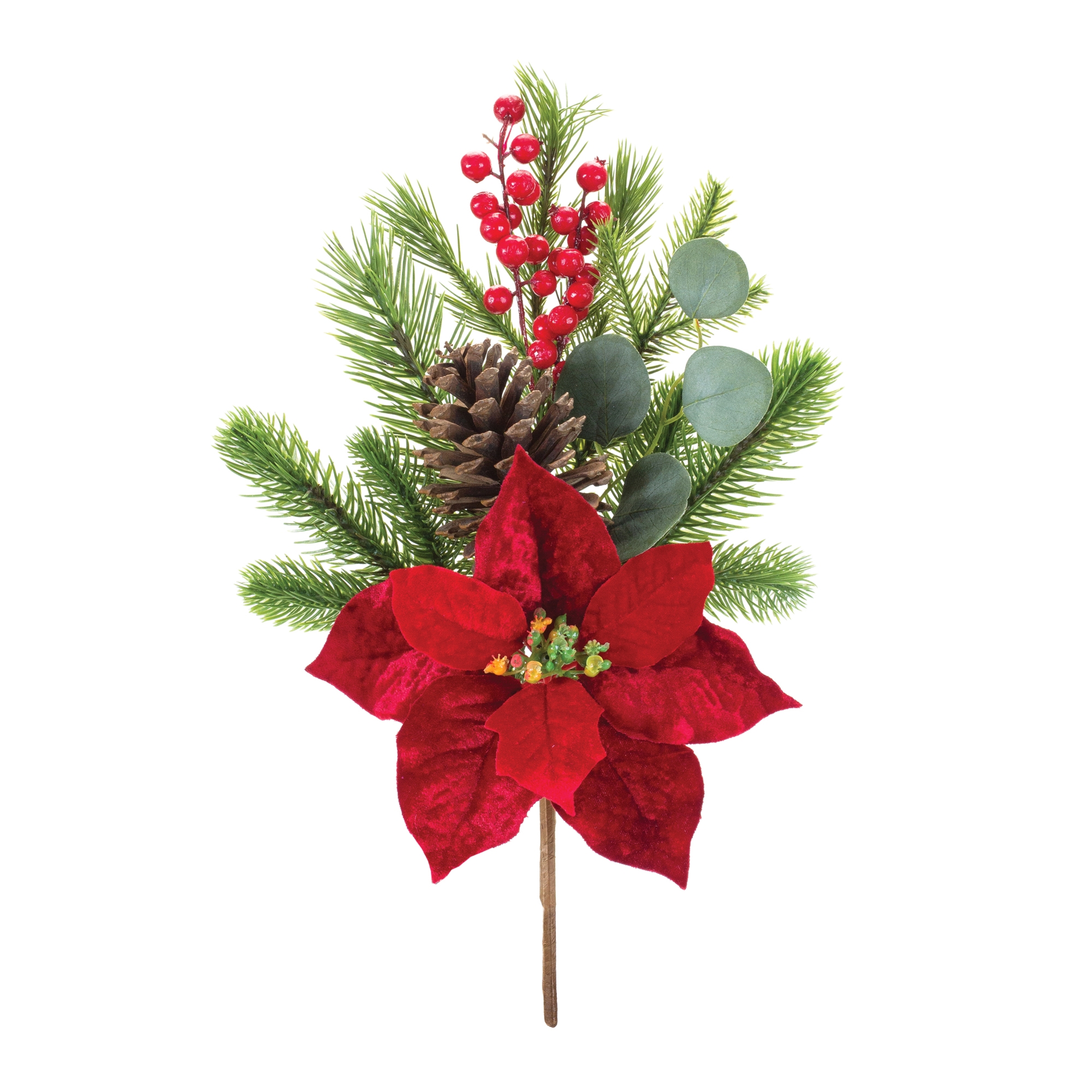 Poinsettia & Pine Spray (Set of 6) 18.5