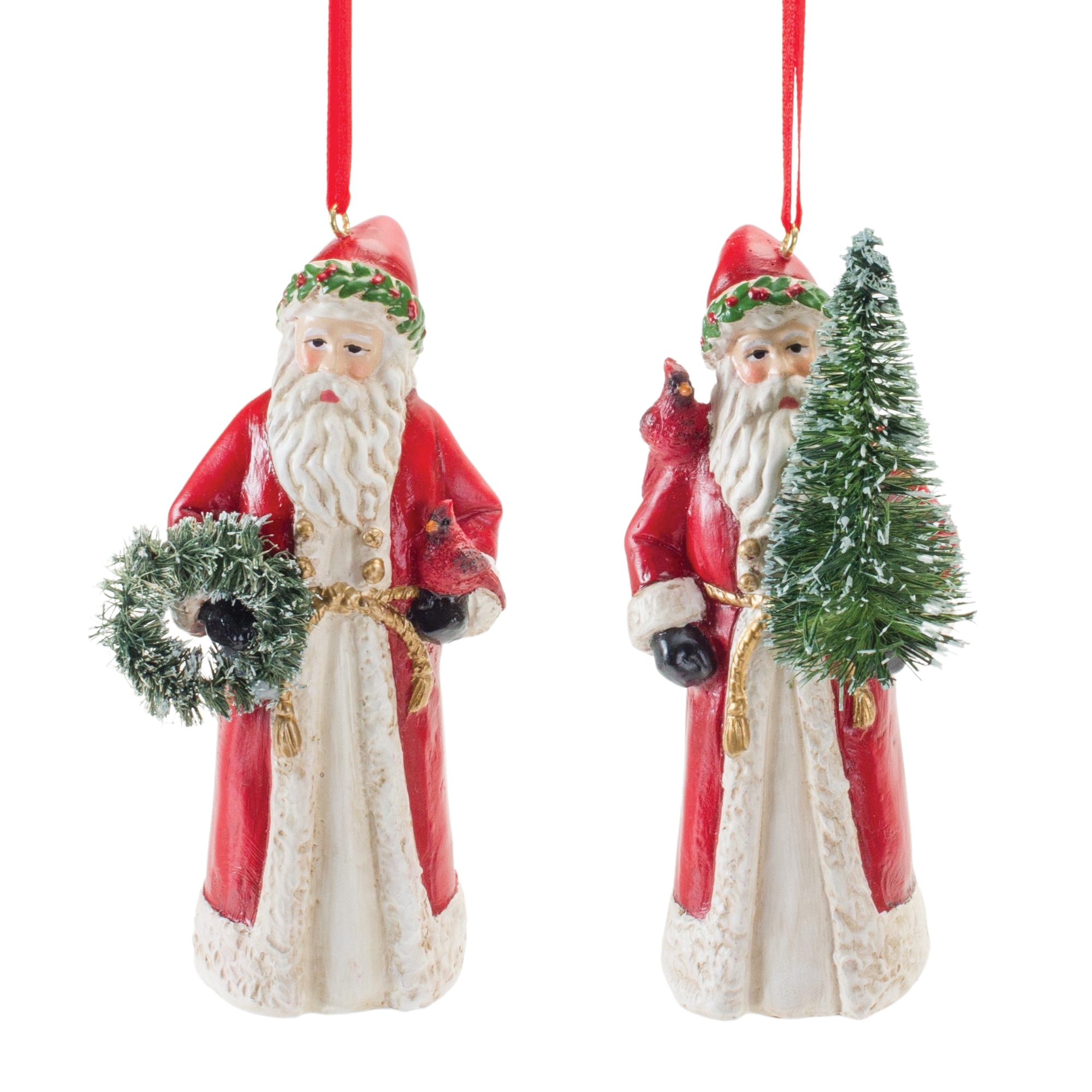 Santa w/Cardinal Ornament (Set of 6) 4.5