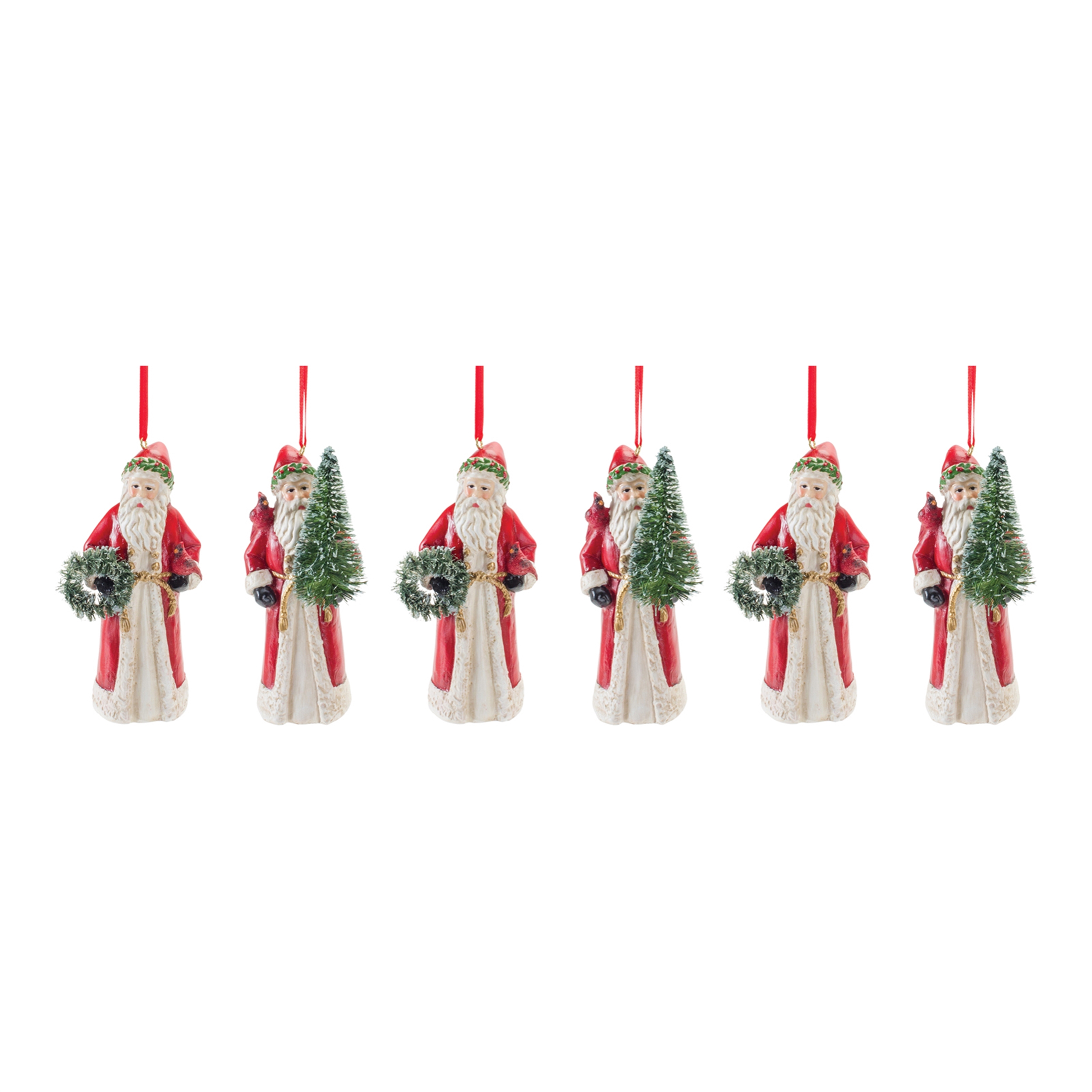 Santa w/Cardinal Ornament (Set of 6) 4.5