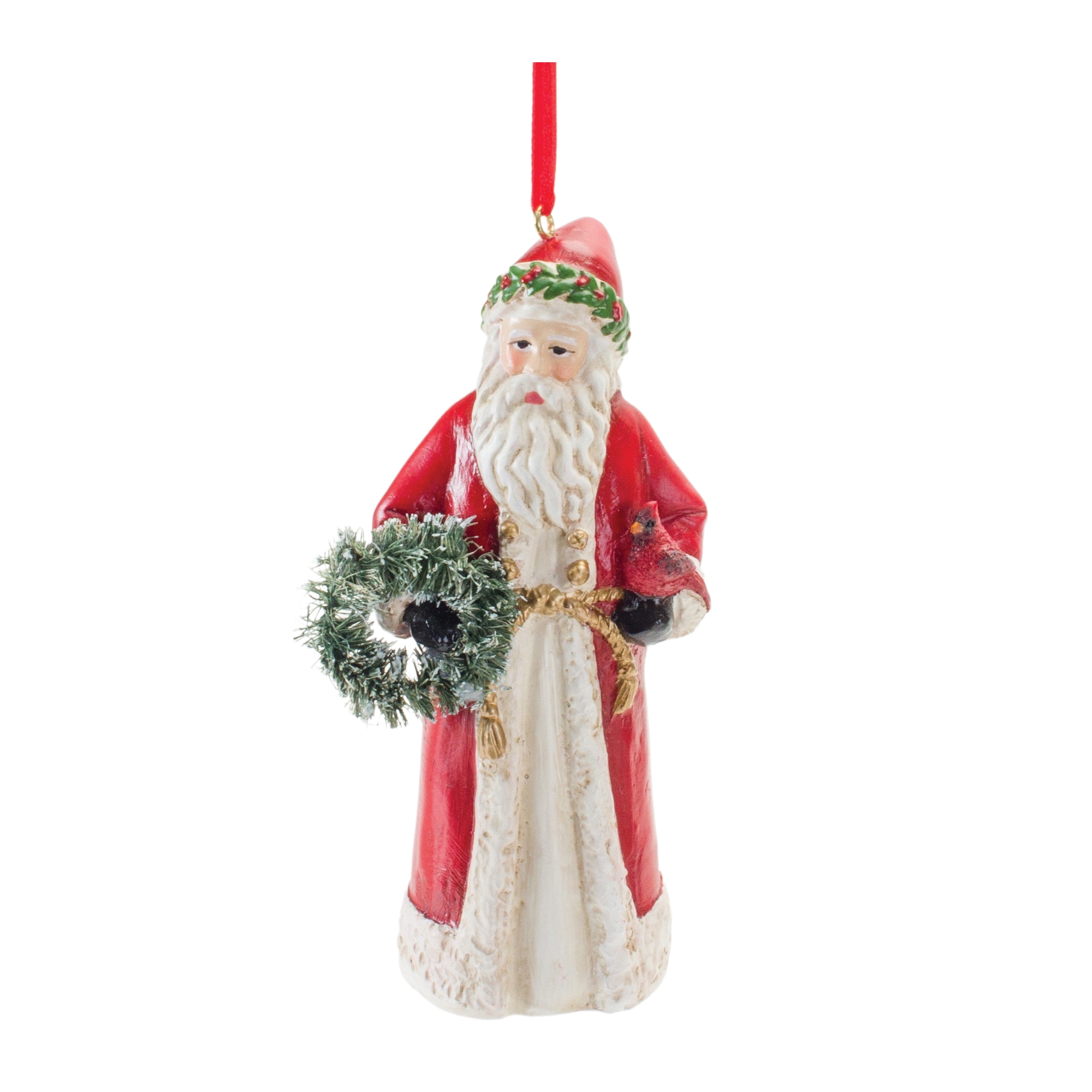 Santa w/Cardinal Ornament (Set of 6) 4.5