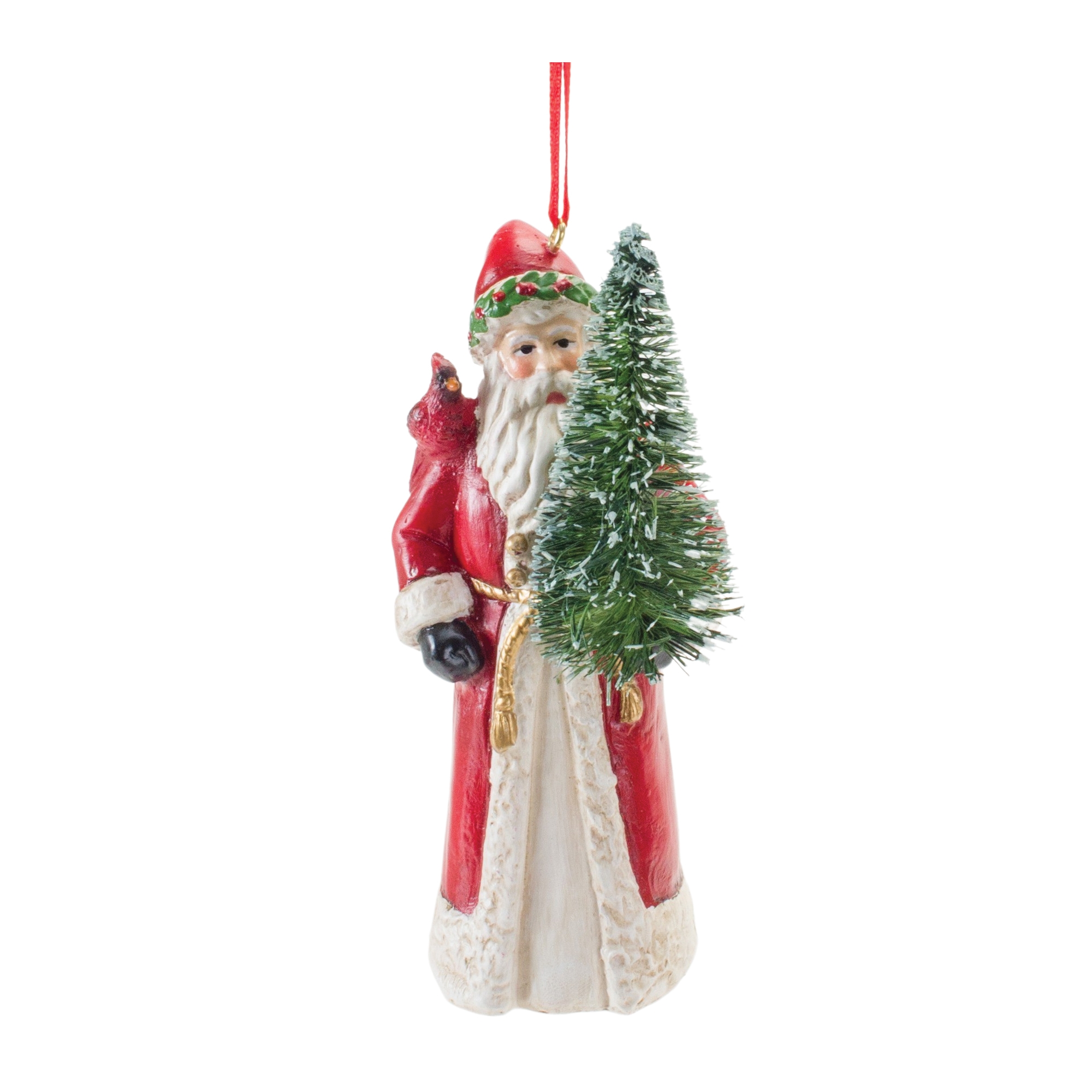 Santa w/Cardinal Ornament (Set of 6) 4.5