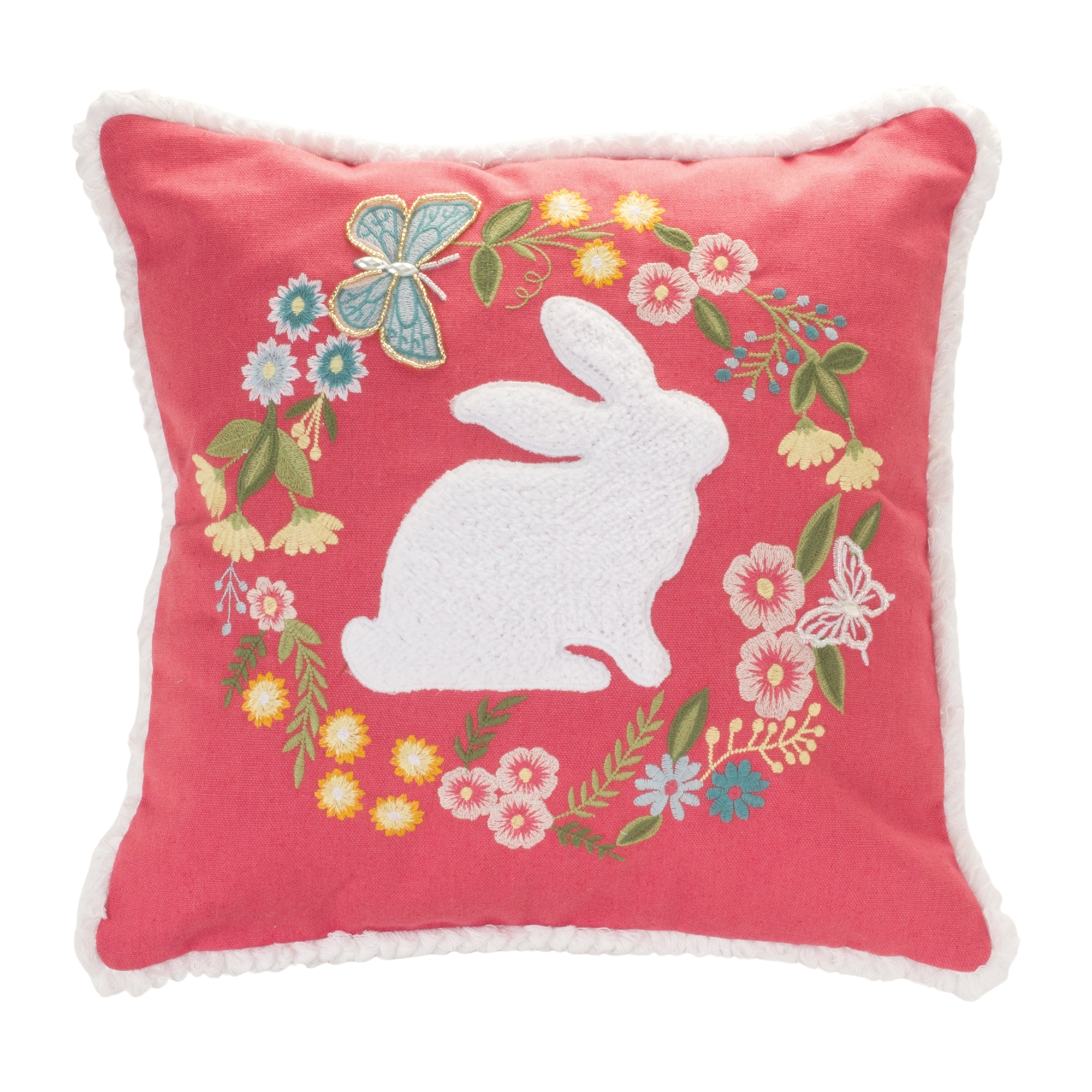 Rabbit and Floral Wreath Pillow 16