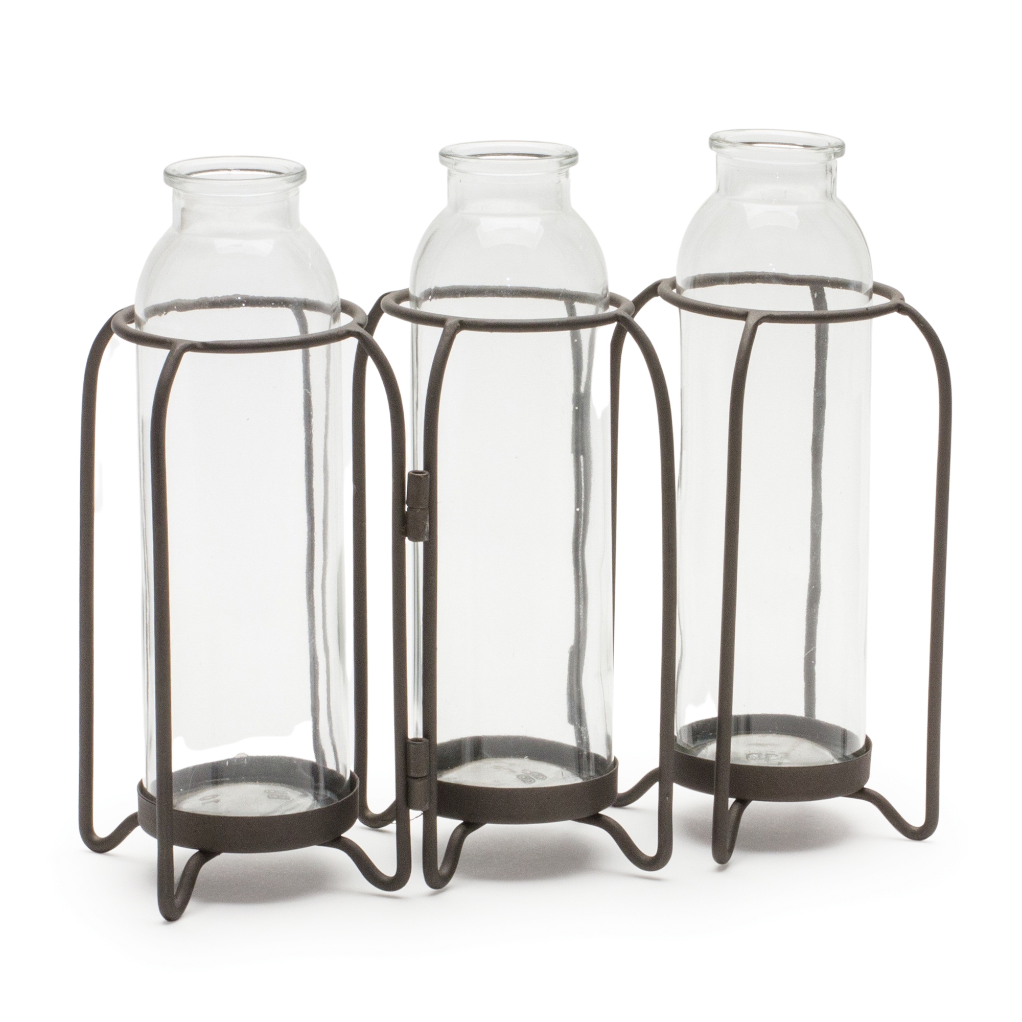 Triple Bottle Vase w/Holder 9.25
